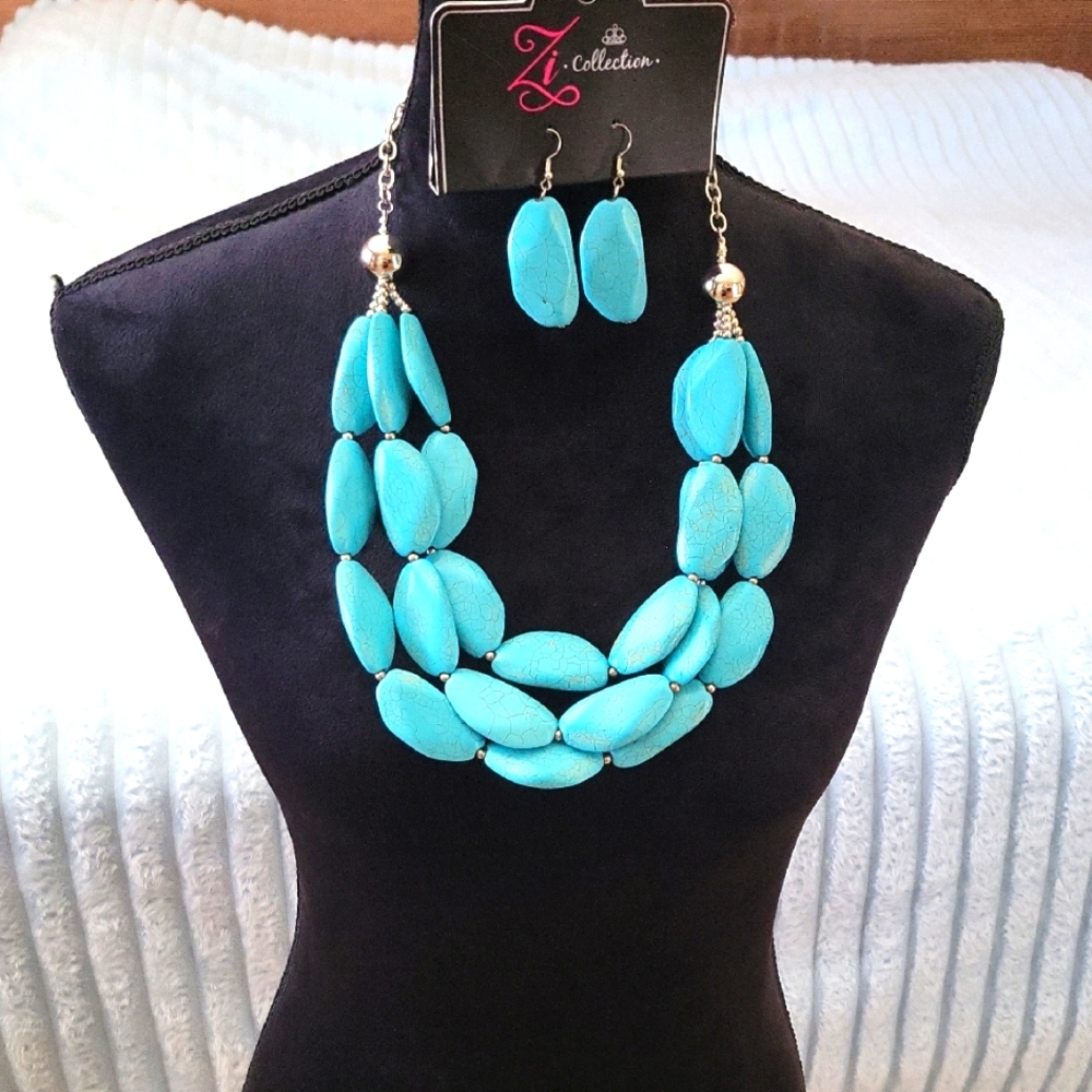 ZI COLLECTION Turquoise Necklace and Earring Set